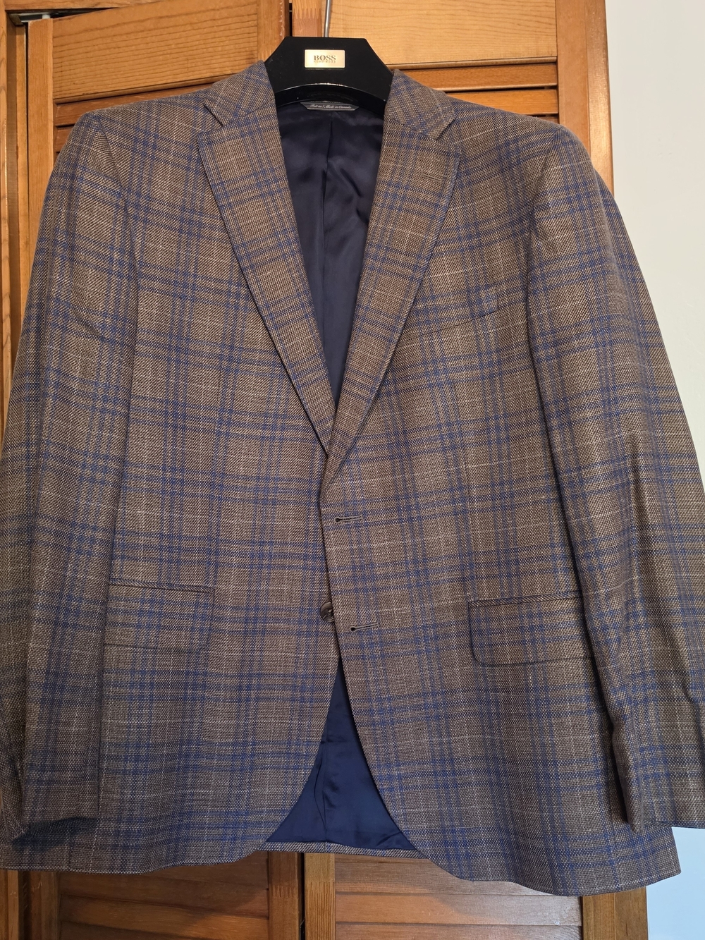 Hugo Boss Brown Plaid Blazer with Blue Windowpane